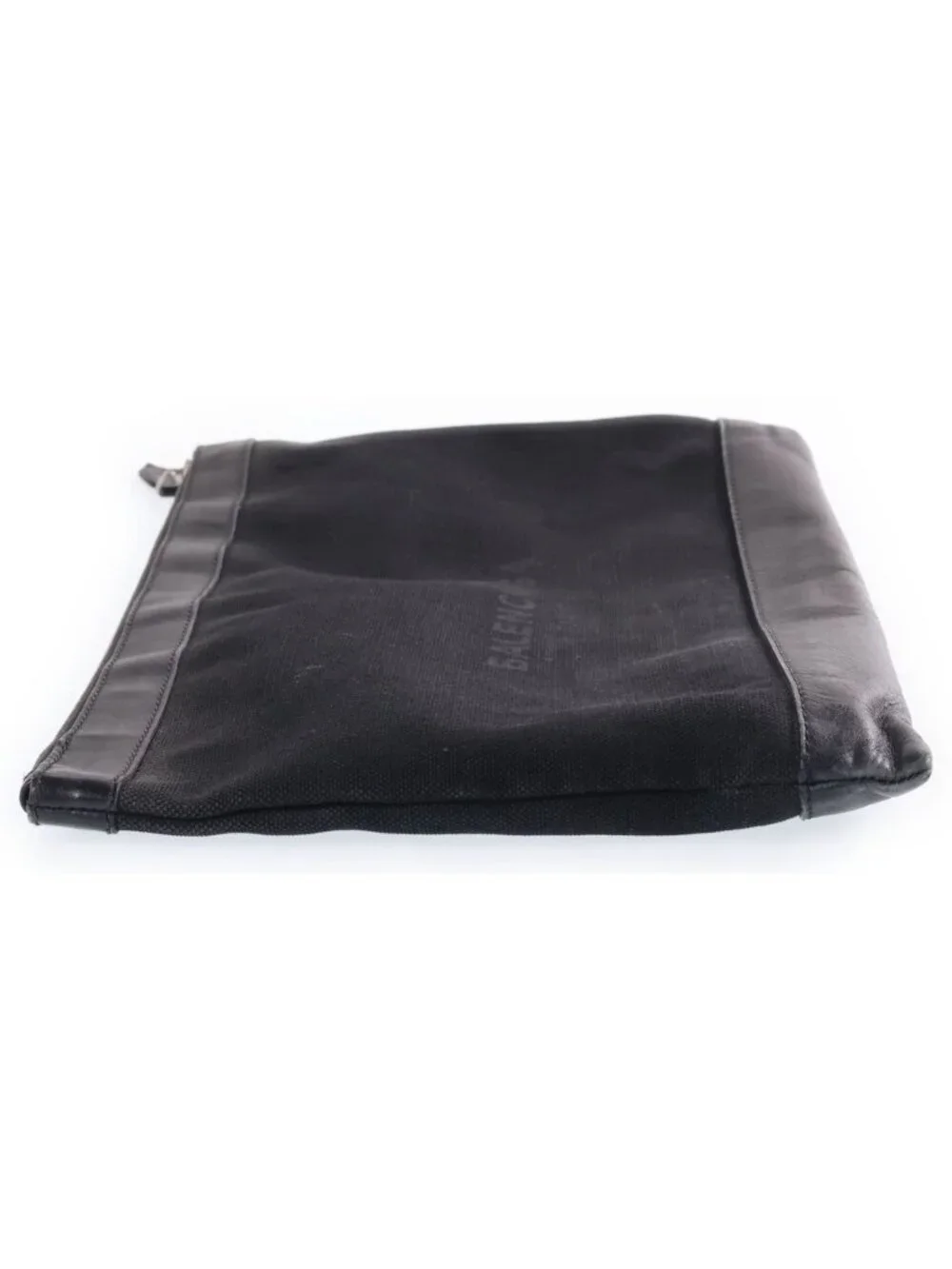 Balenciaga Navy Clip Logo Print Leather Canvas Clutch Second Black